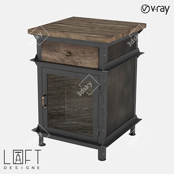 Modern Wood and Metal Nightstand 3D model image 1