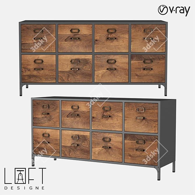 LoftDesigne 7008: Stylish Wood and Metal Chest of Drawers 3D model image 1