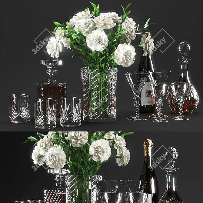 Elegant Vino Set - Poly 234k 3D model image 1