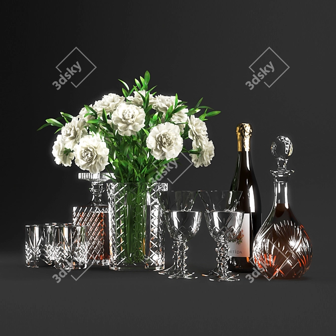 Elegant Vino Set - Poly 234k 3D model image 3