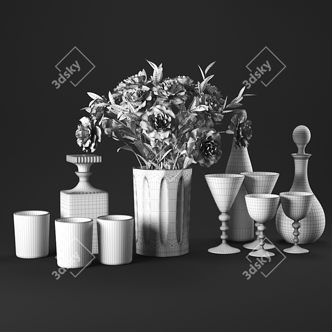 Elegant Vino Set - Poly 234k 3D model image 4