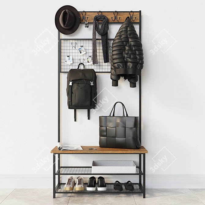 Industrial Shoe Rack Bench | Hallway Organizer 3D model image 2