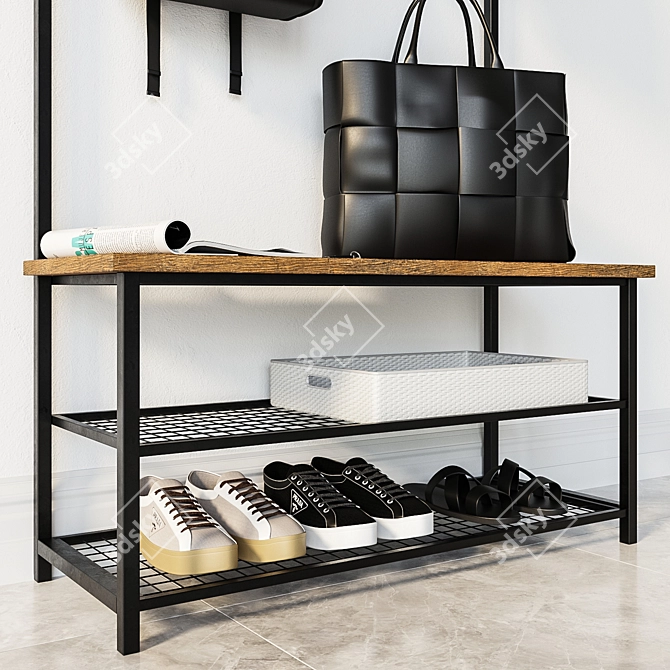 Industrial Shoe Rack Bench | Hallway Organizer 3D model image 3