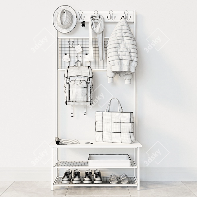 Industrial Shoe Rack Bench | Hallway Organizer 3D model image 5