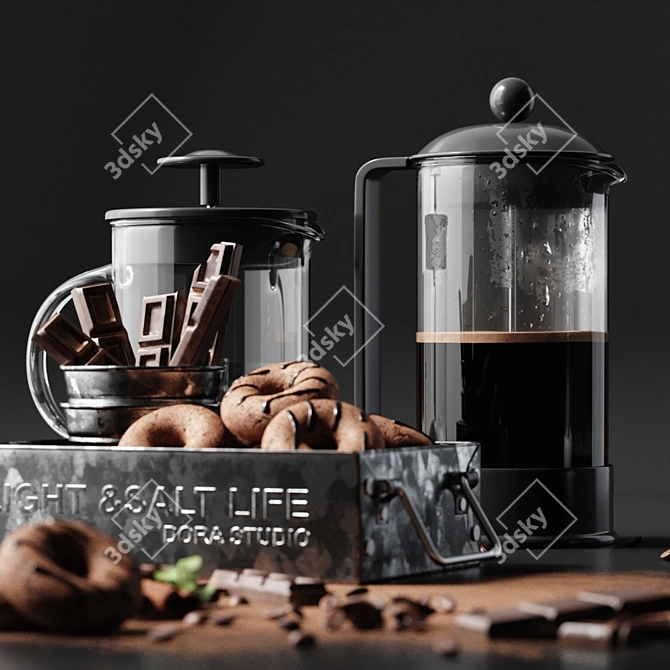 Sleek 3-Piece Coffee Set 3D model image 2