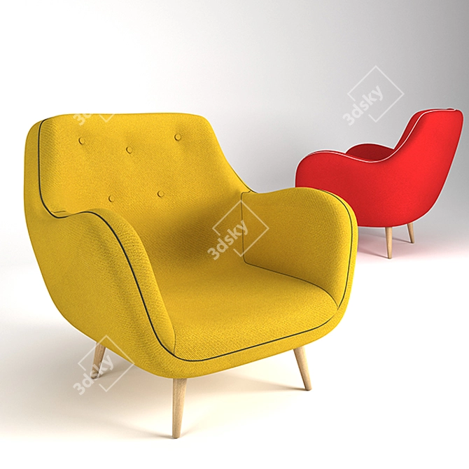 Vibrant Yellow-Red Arm Chair 3D model image 1