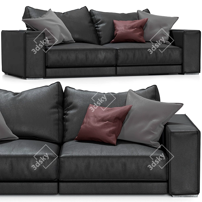 Sleek Budapest Leather Sofa 3D model image 1