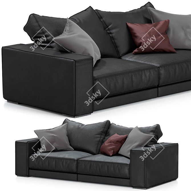 Sleek Budapest Leather Sofa 3D model image 2