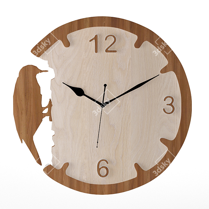 Woodpecker Decor Wall Clock: Elegant & Functional 3D model image 1