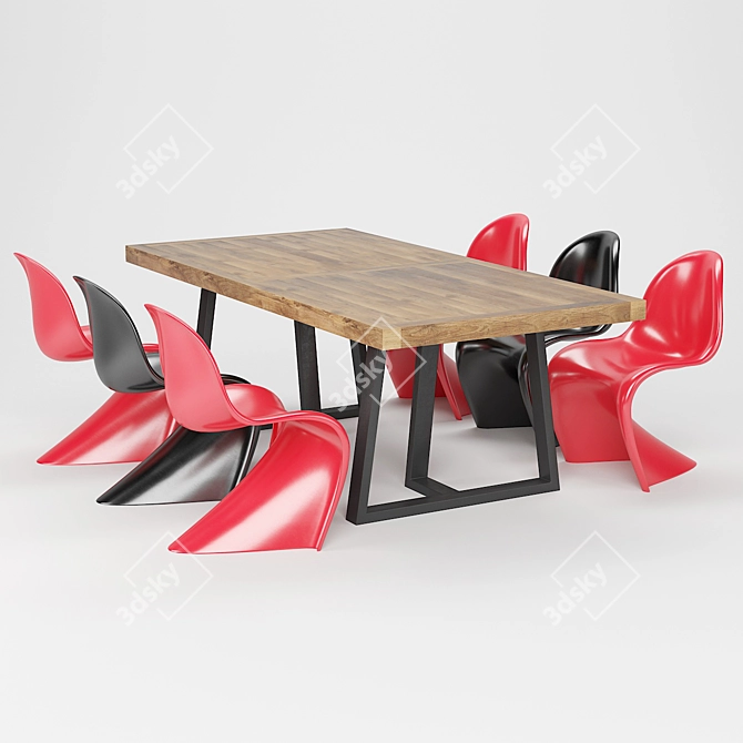 Modern Dining Set: Table & Chairs 3D model image 1