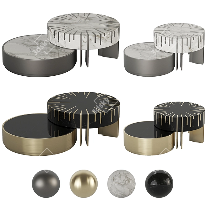 Riva Luxury Center Table - Elegant Marble and Metal Design 3D model image 2