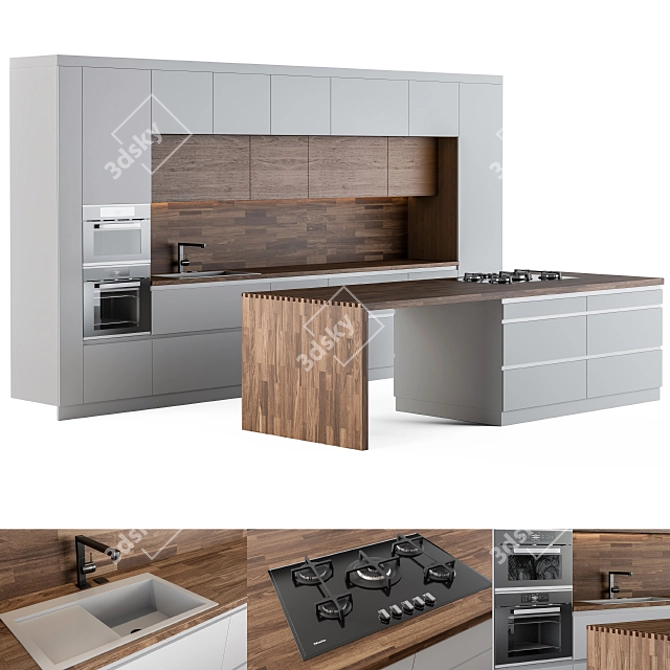 Sleek Wooden Kitchen Island 3D model image 1