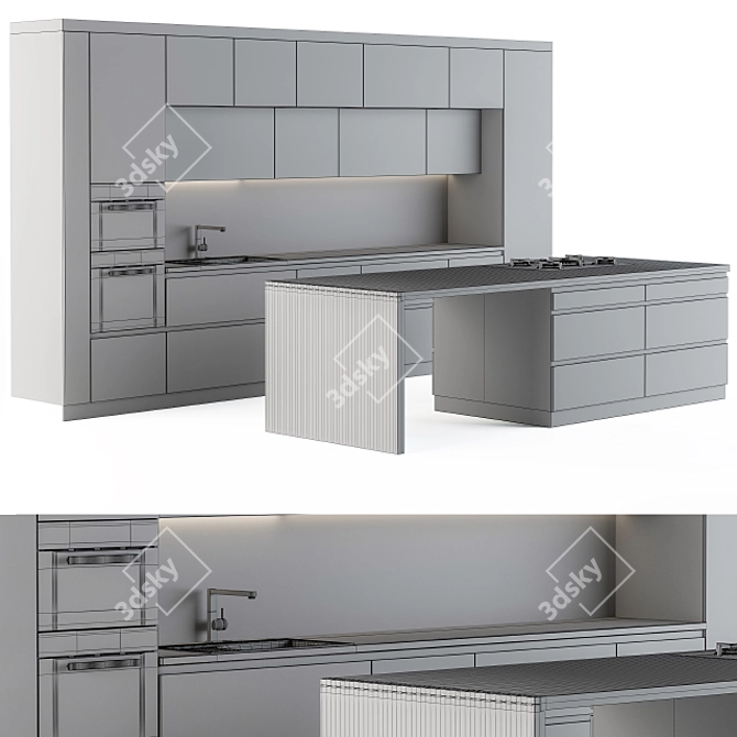 Sleek Wooden Kitchen Island 3D model image 3