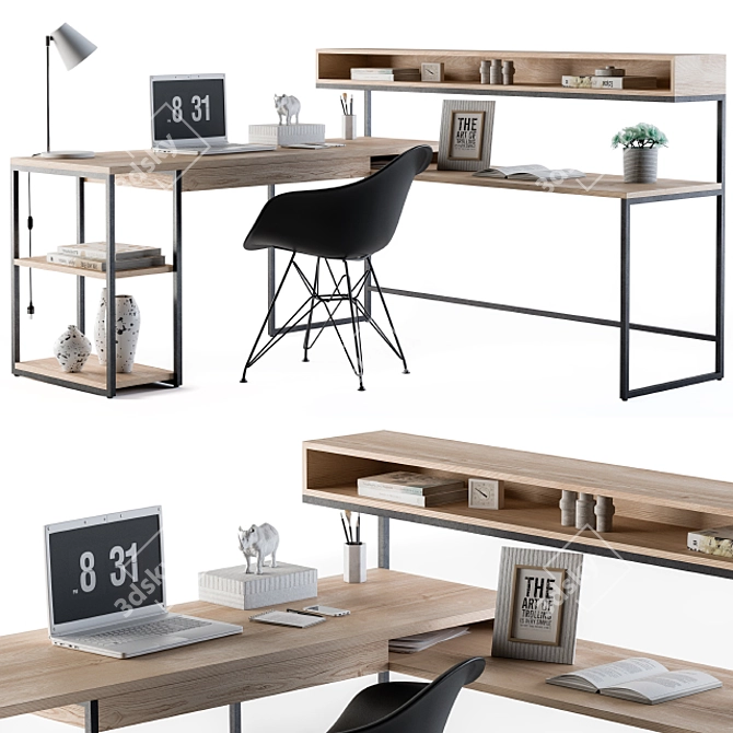 Modern Loft Office Desk 3D model image 1