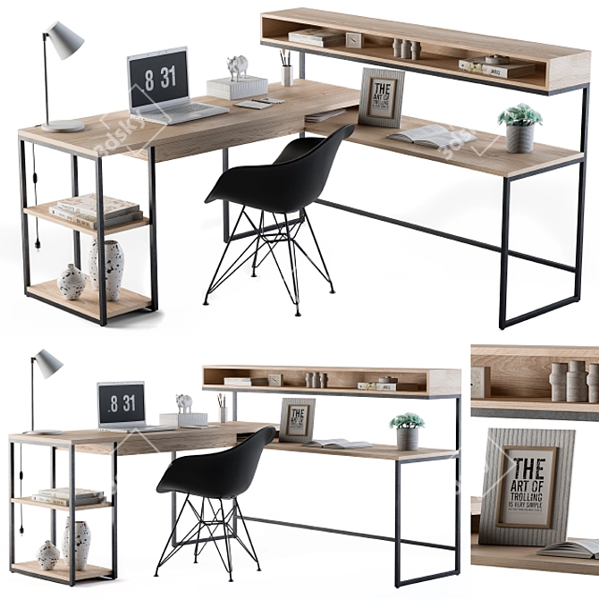 Modern Loft Office Desk 3D model image 3