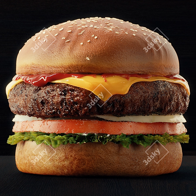 Title: Delicious Gourmet Burger Kit 3D model image 1