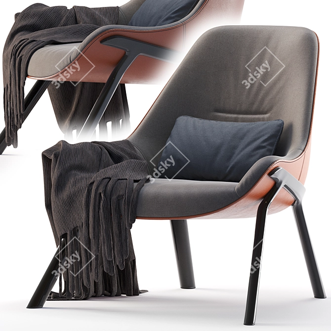 Elegant Metal Leg Lounge Chair 3D model image 1