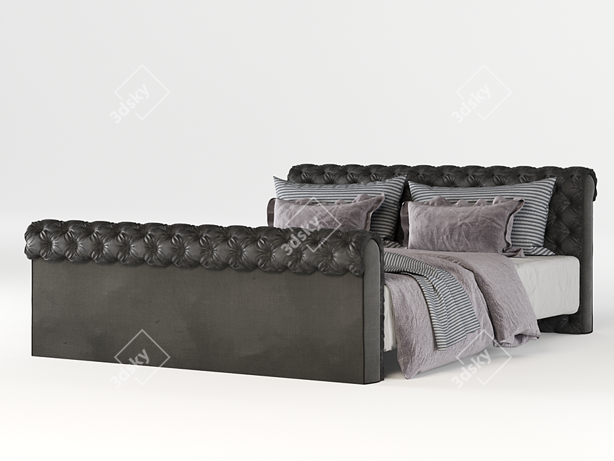 Luxurious Chesterfield Bed 3D model image 2