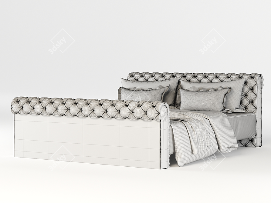 Luxurious Chesterfield Bed 3D model image 4