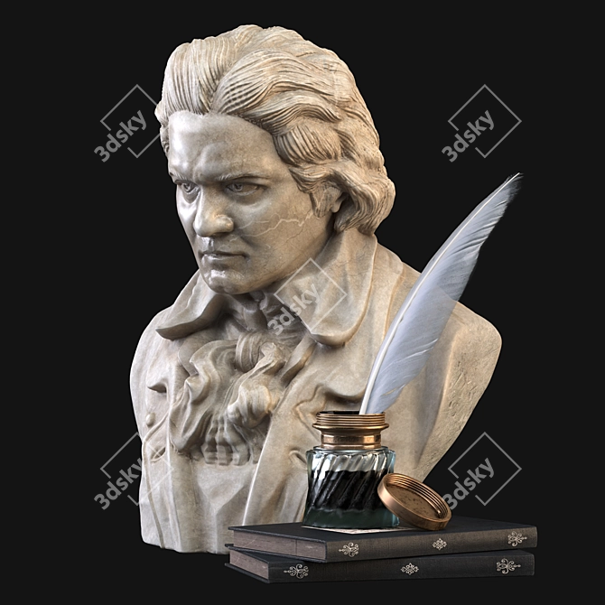 Classical Masterpiece: Beethoven Bust & Inkwell 3D model image 1