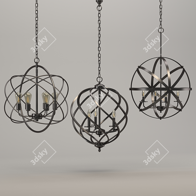 Elegant Triple Chandelier Orb 3D model image 1