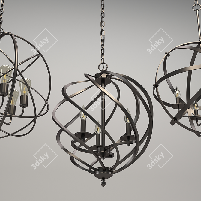 Elegant Triple Chandelier Orb 3D model image 3