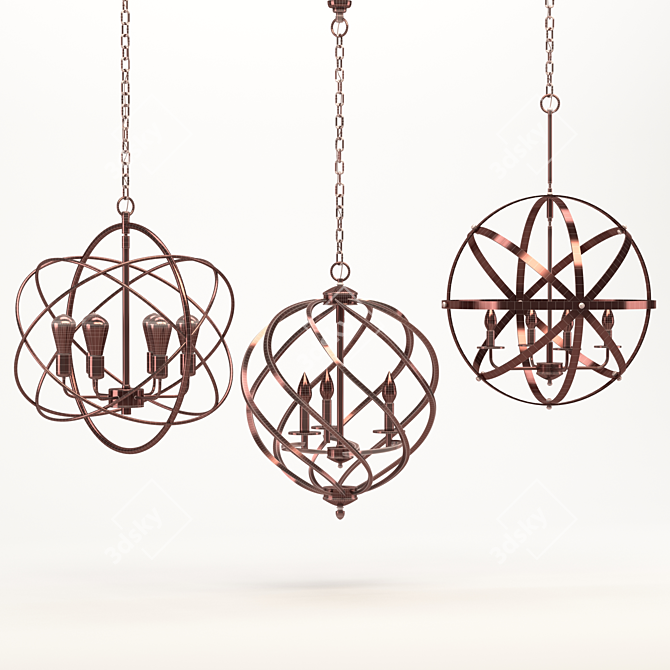 Elegant Triple Chandelier Orb 3D model image 6