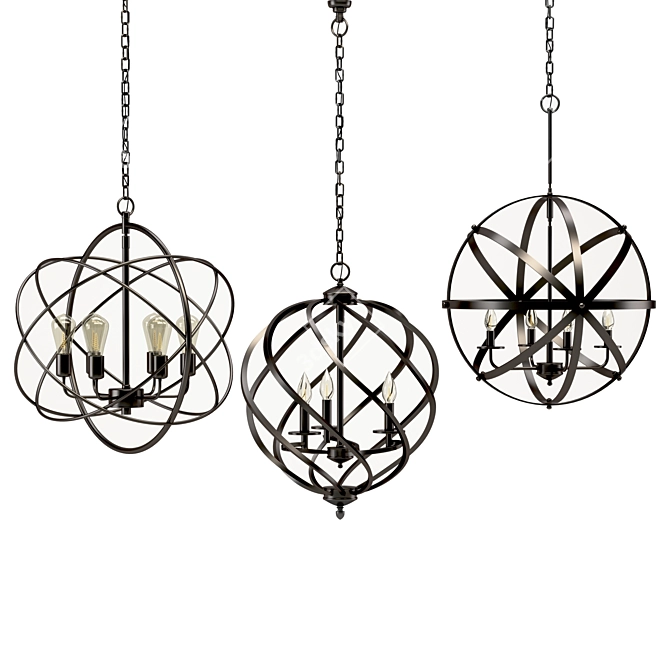 Elegant Triple Chandelier Orb 3D model image 8