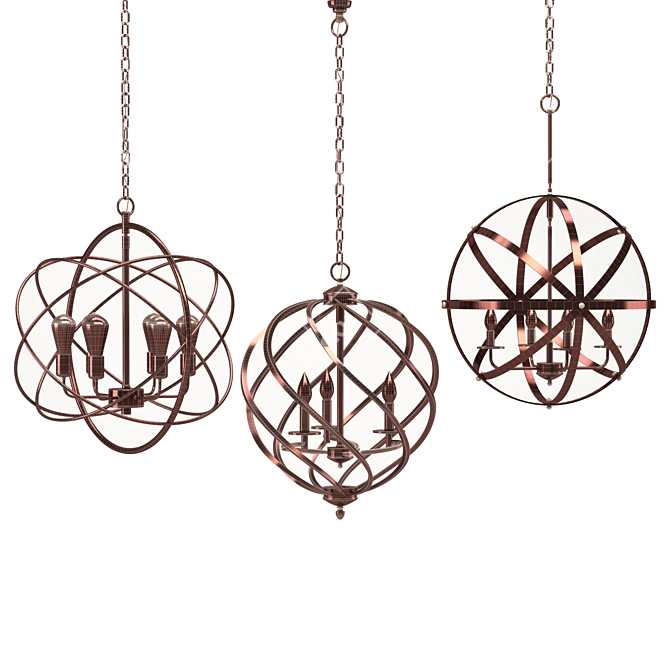 Elegant Triple Chandelier Orb 3D model image 9