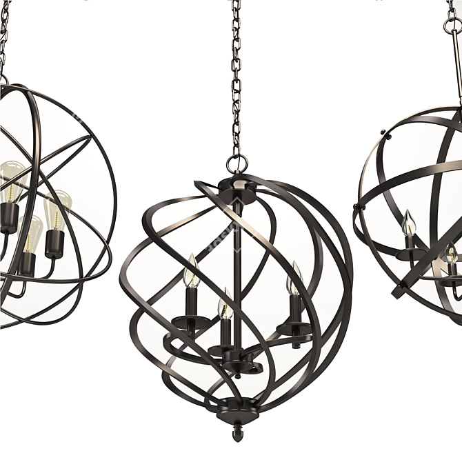 Elegant Triple Chandelier Orb 3D model image 10