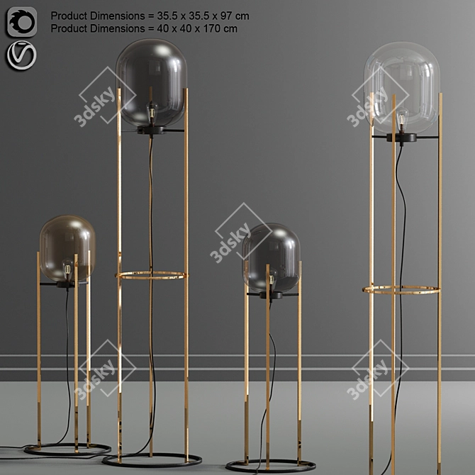 Gold Leaf Inspired Floor Lamp Set 3D model image 1
