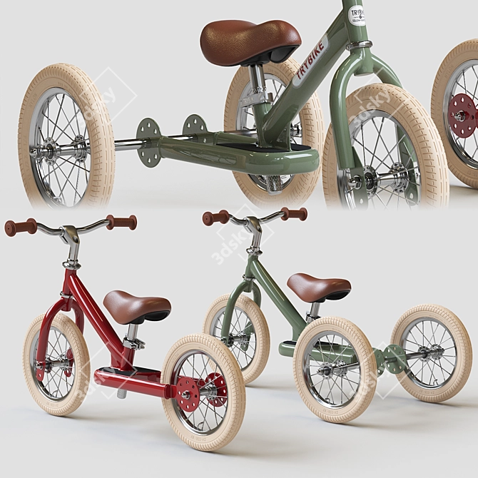 Vintage Blue Trybike: 2-in-1 Steel Tricycle & Balance Bike 3D model image 3