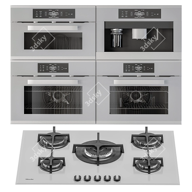 Gray White Kitchen Set: Cooktop, Microwave, Oven, Hood, Sink 3D model image 2