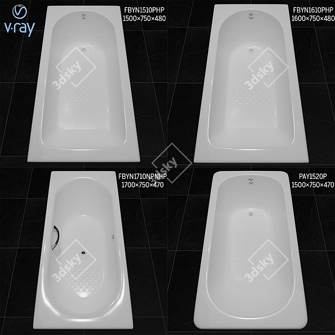 Luxurious Enameled Cast Iron & Acrylic Bathtubs 3D model image 1