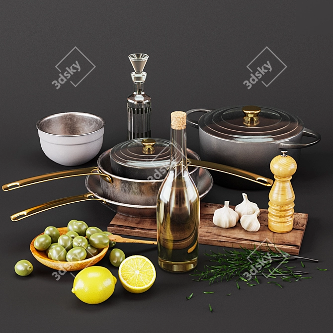 Elegant Kitchen Décor Set 3D model image 1
