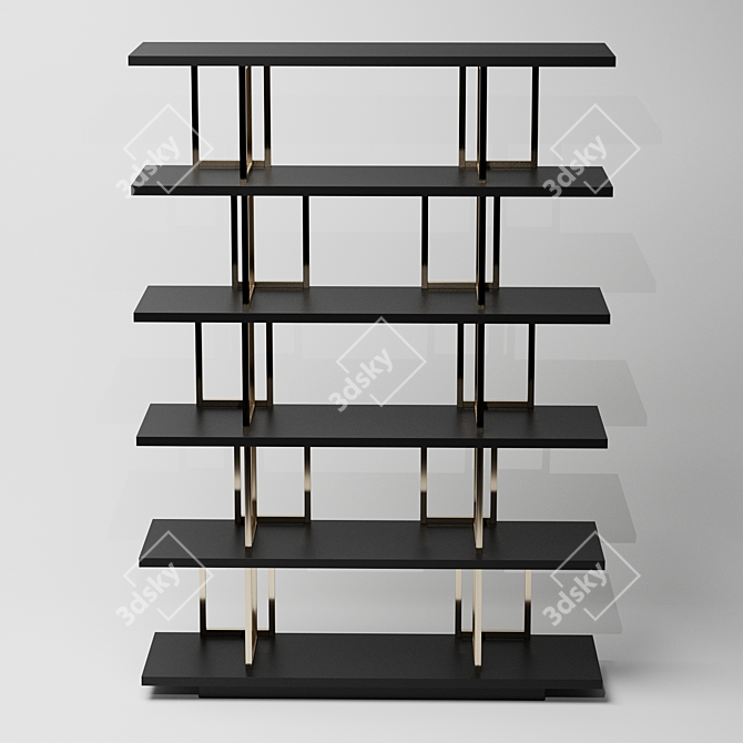 Elegant Kris Bookcase: Black Lacquered Shelves with Polished Brass Stands 3D model image 1