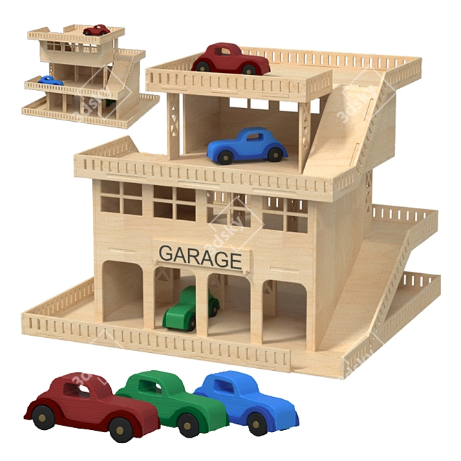 Retro Wooden Car Garage 3D model image 1