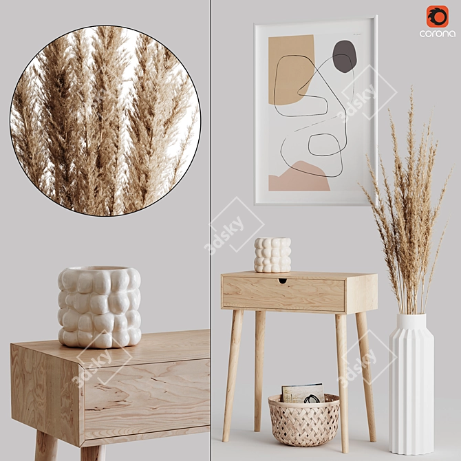 Elegant Pampas Decoration Set with Console 3D model image 1