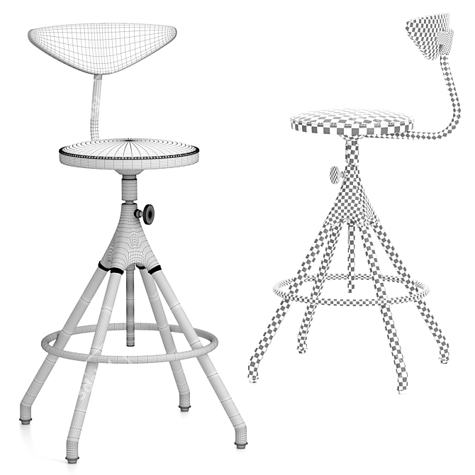 Industrial Oak Counter Stool 3D model image 4