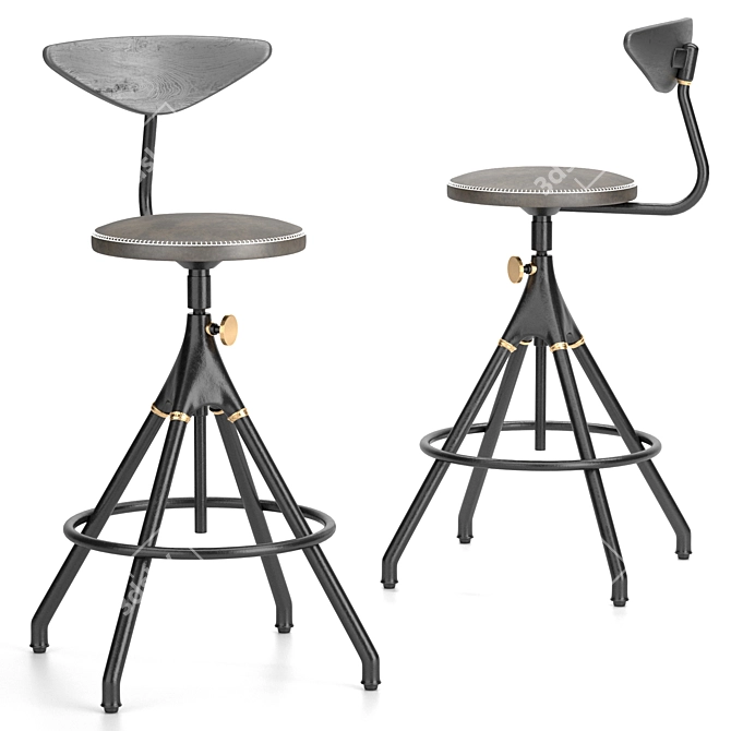 Industrial Oak Counter Stool 3D model image 5