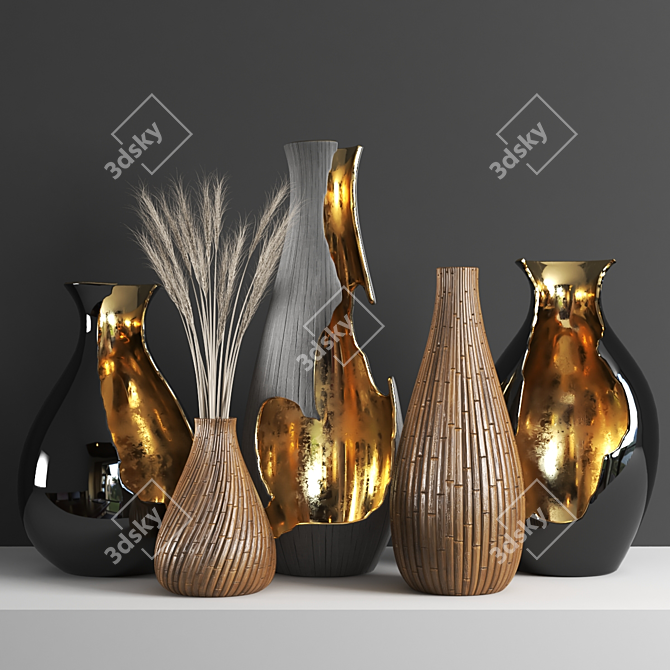Golden Elegance Vases 3D model image 1