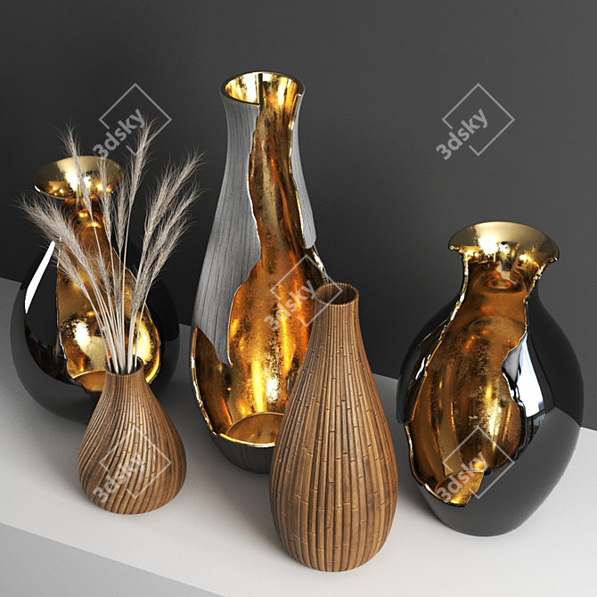 Golden Elegance Vases 3D model image 2