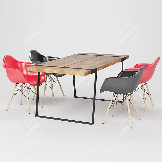 Modern Oak Dining Table - Elegant and Functional 3D model image 1
