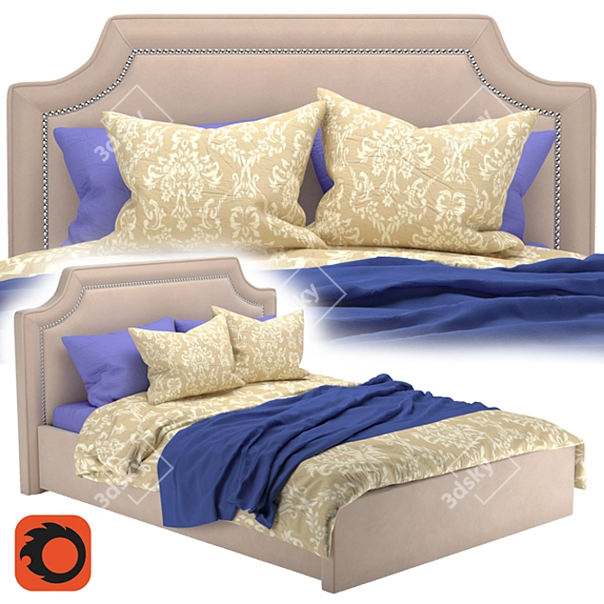 Modern Double Bed with Generous Dimensions 3D model image 1