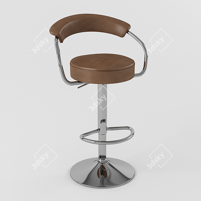 Sleek Leather Chrome Bar Stool 3D model image 1