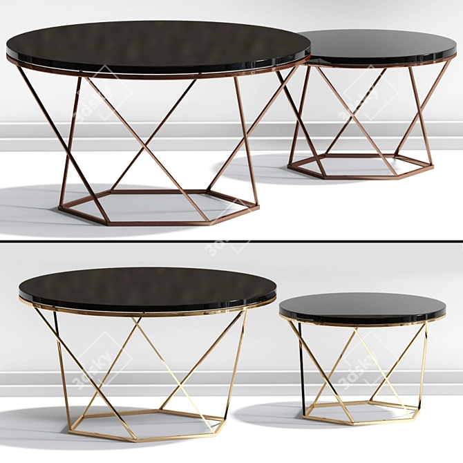 Indiskie Gold Brass Nesting Coffee Table 3D model image 1