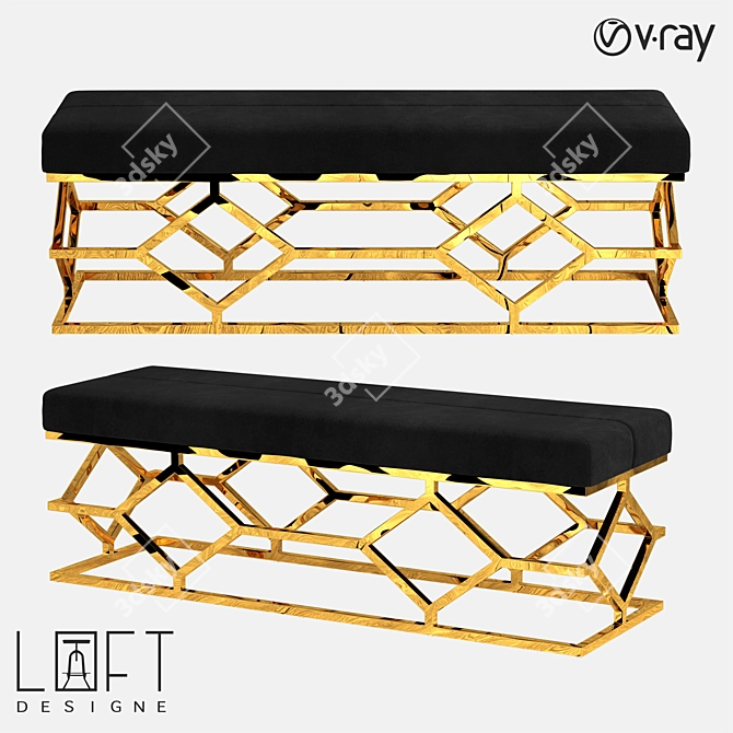 Modern Metal and Fabric Bench 3D model image 1