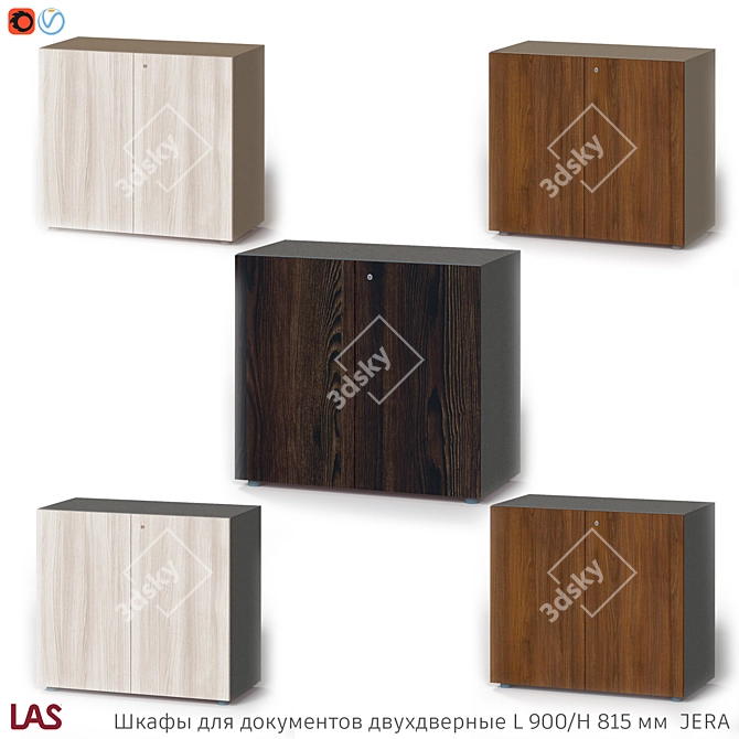 Classic Wood and Leather Cabinet Set 3D model image 1