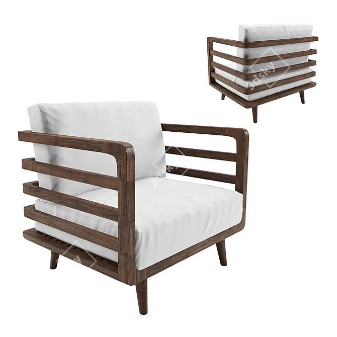 Elegant Wood Sofa 3D model image 1