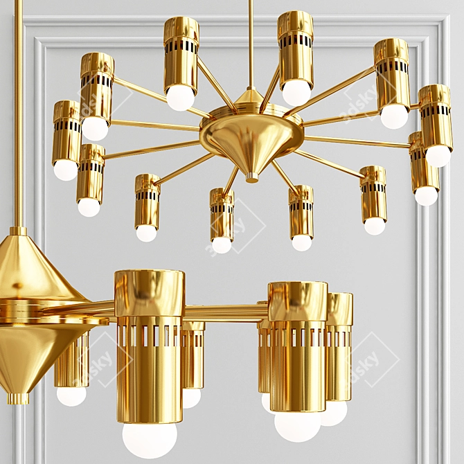 Retro Italian Gold Chandelier 3D model image 4